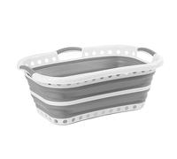 OHS Folding Laundry Basket Pop up Storage Container Organiser Portable Washing Basket Collapsible Space Saving Plastic Washing Tub Pop Up Sturdy Handles Hamper Baskets, Grey