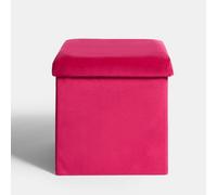 OHS Folding Ottoman Pink Storage Box Footstool Tub Space Saving Velvet Seat, Cube