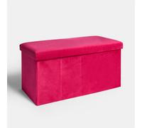 OHS Folding Ottoman Pink Storage Box Footstool Tub Space Saving Velvet Seat, Rectangle