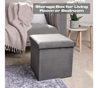 OHS Folding Ottoman Storage Box Footstool Tub Space Saving Velvet Seat, Cube