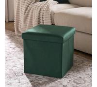 OHS Folding Ottoman Storage Box Footstool Tub Space Saving Velvet Seat, Cube