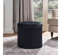 OHS Folding Ottoman Storage Box Footstool Tub Space Saving Velvet Seat in Black OHS Black