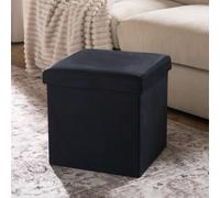 OHS Folding Ottoman Storage Box Footstool Tub Space Saving Velvet Seat in Black OHS Black