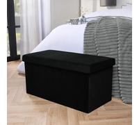 OHS Folding Ottoman Storage Box Footstool Tub Space Saving Velvet Seat in Black OHS Black