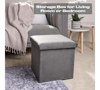OHS Folding Ottoman Storage Box Footstool Tub Space Saving Velvet Seat in Charcoal OHS Charcoal