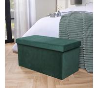 OHS Folding Ottoman Storage Box Footstool Tub Space Saving Velvet Seat in Dark Green OHS Dark Green