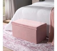 OHS Folding Ottoman Storage Box Footstool Tub Space Saving Velvet Seat in Dusty Pink OHS Dusty Pink