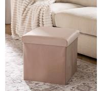 OHS Folding Ottoman Storage Box Footstool Tub Space Saving Velvet Seat in Natural OHS Natural