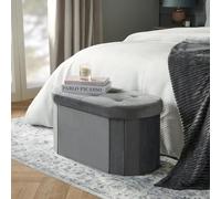 OHS Folding Ottoman Storage Box Footstool Tub Space Saving Velvet Seat, Lozenge in Charcoal OHS Charcoal