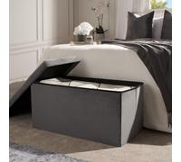 OHS Folding Ottoman Storage Box Footstool Tub Space Saving Velvet Seat, Rectangle