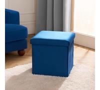 OHS Folding Ottoman Teal Storage Box Footstool Tub Space Saving Velvet Seat, Cube