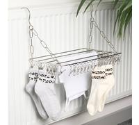 OHS Folding Radiator Airer with Pegs Laundry Hanger Rail Organiser in Silver OHS Silver