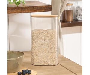 OHS Food Storage Containers with Bamboo Lid, BPA Free Oval Plastic Jars Large Airtight Kitchen Storage for Dry Food Cereal Sugar Spices and Baking Supplies, Clear