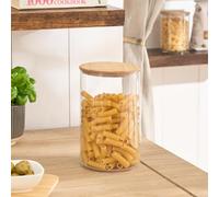 OHS Food Storage Containers with Bamboo Lid, BPA Free Round Plastic Jars Medium Airtight Kitchen Storage for Dry Food Cereal Sugar Spices and baking Supplies, Clear