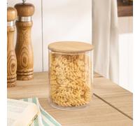OHS Food Storage Containers with Bamboo Lid, BPA Free Round Plastic Jars Small Airtight Kitchen Storage for Dry Food Cereal Sugar Spices and baking Supplies, Clear
