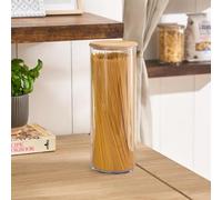 OHS Food Storage Containers with Bamboo Lid, BPA Free Round Tall Plastic Jars Airtight Kitchen Storage for Dry Food Cereal Sugar Spices and Baking Supplies, Clear