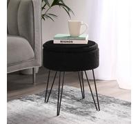 OHS Foot Stool Storage Seat Chair Dressing Table Vanity Pouffe Home Fleece, Black