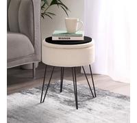 OHS Foot Stool Storage Seat Chair Dressing Table Vanity Pouffe Home Fleece, Cream