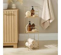 OHS Free Standing Shower Caddy Bow Design 3 Tier Bathroom Caddy, Gold | Bathroom Accessories Metal Slim Tall Bathroom Corner Storage Rustproof No Drilling Open Wire Quick Drainage Display Shelves