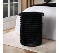 OHS Freestanding Laundry Basket, Faux Fur Ribbed Collapsible Large Laundry Bag Tall Clothes Hamper Storage with Sturdy Handles Foldable Washing Baskets, Black - 36 x 36 x 55cm