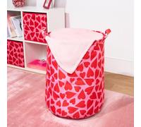 OHS Freestanding Laundry Basket Heart Print, Collapsible Laundry Bag Foldable Storage Basket with Handles Tall Clothes Hamper Kids Washing Baskets for Toys Room Nursery Home, Pink
