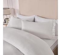 OHS Frill Double Duvet Covers, Comfort Warm Fabric White Decorative Touch Frill Edge Design Soft Microfibre Bedding Set with 2 Pillowcases, White - Double