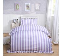 OHS Frill Duvet Cover Bedding Set Pillowcase Stripe Quilt Luxury in Lilac | Size: Single OHS Lilac Single
