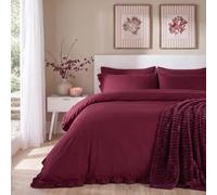 OHS Frill Duvet Set Double Duvet Covers Bedding Comfy Easy Care, Burgundy
