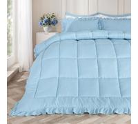 OHS Frill Edge 7.5 Tog Quilt Blue Bedding Coverless Duvet Double | Gifts for Women Soft Warm Microfibre Summer Duvet Comfy Lightweight Bedding with Pillowcases Travel Camping Blanket Washable
