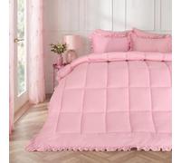 OHS Frill Edge Coverless Duvet Single, 7.5 Tog Quilt Duvet Pink Bedding | Gifts for Women Soft Warm Microfibre Summer Duvet Comfy Lightweight Bedding with Pillowcase Travel Camping Blanket Washable