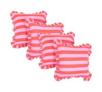 OHS Frill Edge Cushion Covers 45 x 45 Striped Decorative Square Throw Pillow Cover with Invisible Zipper Set of 4 Cushion Covers for Home Decoration Sofa Living Room Bedroom, Pink/Red