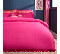 OHS Frill Edge Decor Duvet Cover with Pillowcase Bedding Set in Bright Pink | Size: King OHS Bright Pink King