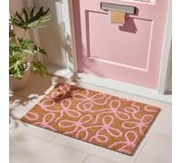 OHS Front Door Mat Inside Bow Embossed Welcome Mat, Brown/Pink - 40x60cm | Stylish Coir Door Mats Non-Slippery Heavy Duty Washable Door Mat Entrance Entryway Perfect for Dirt Trapping