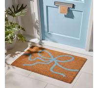 OHS Front Door Mat Inside Bow Print Coir Door Mats, Brown/Blue - 40 x 60cm | Stylish Welcome Mat Non-Slippery Heavy Duty Washable Door Mat Entrance Entryway Dirt Trapping Rug Outdoor Indoor Floor Mats