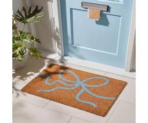 OHS Front Door Mat Inside Bow Print Coir Door Mats, Brown/Blue - 40 x 60cm | Stylish Welcome Mat Non-Slippery Heavy Duty Washable Door Mat Entrance Entryway Dirt Trapping Rug Outdoor Indoor Floor Mats