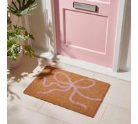 OHS Front Door Mat Inside Bow Print Coir Door Mats, Brown/Pink - 40 x 60cm | Stylish Welcome Mat Non-Slippery Heavy Duty Washable Door Mat Entrance Entryway Dirt Trapping Rug Outdoor Indoor Floor Mats