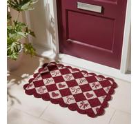 OHS Front Door Mat Outside Scallop Harlequin Coir Doormat, Burgundy 40x60cm | Welcome Mat Non-Slippery Heavy Duty Washable Door Mat Entrance Entryway Dirt Trapping Rug Outdoor & Indoor Floor Mats