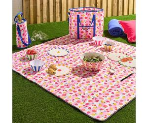 OHS Fruit Print Picnic Blanket with Waterproof Backing, Foldable Camping Picnic Blanket Large Slip Resistant with Carrying Handle Picnic Mat Sandproof Washable Outdoor Beach Blankets, Pink