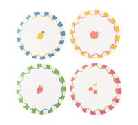 OHS Fruit Print Plastic Plates Reusable Set of 4, Unbreakable Picnic Plates Dishwasher Safe Picnic Set for 4 Lightweight Dinner Plate for Kitchen & Outdoor, Pink