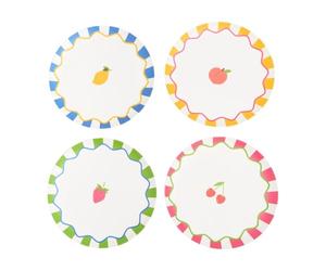 OHS Fruit Print Plastic Plates Reusable Set of 4, Unbreakable Picnic Plates Dishwasher Safe Picnic Set for 4 Lightweight Dinner Plate for Kitchen & Outdoor, Pink