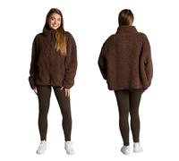 OHS Full Zip Up Fleece Jacket Women, Lightweight Warm Soft Teddy Fleece Ladies Sweater Casual Long Sleeve Full Zip Coat for Travelling Outdoor Hiking, Chocolate Brown - L/XL