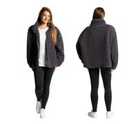 OHS Full Zip Up Teddy Fleece Jacket Mens, Super Soft Cosy Full Zip Up Sweatshirt Long Sleeve Winter Casualwear Coat Charcoal Grey Jackets for Travel & Hiking, Small