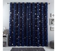 Dreamscene Galaxy Star Thermal Blackout Curtains Pair Of Eyelet Ring Panels Kids Metallic Moon - Navy Blue, 46" X 54"