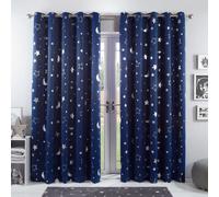 Ohs Galaxy Star Thermal Blackout Curtains Pair Of Eyelet Ring Top Kids Metallic Moon - Navy Blue, 66" X 72"