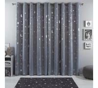 Ohs Galaxy Star Thermal Blackout Curtains Pair Of Eyelet Ring Top Ready Made Panels Metallic Moon - Silver Grey, 46" X 54"