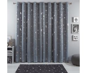 Ohs Galaxy Star Thermal Blackout Curtains Pair Of Eyelet Ring Top Ready Made Panels Metallic Moon - Silver Grey, 46" X 54"