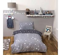 Ohs Galaxy Stars Duvet Cover With Pillowcase Kids Bedding Set Silver Grey, Silver Grey Charcoal Stars - Single