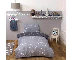 Ohs Galaxy Stars Duvet Cover With Pillowcase Kids Bedding Set Silver Grey, Silver Grey Charcoal Stars - Single