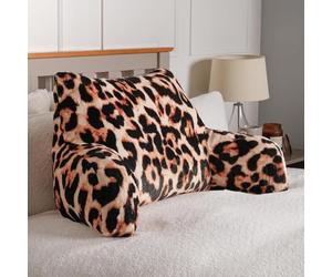 OHS Gaming Back Support Pillow for Bed, Reading Cushion for Chair Super Soft Cosy Pillow with Arms Support Pillows for Sitting Up Fleece Pillow for Adults - 65 x 40cm, Natural Leopard Print