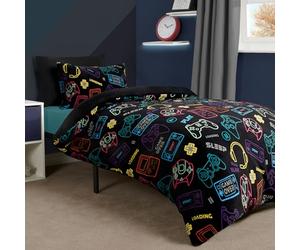 OHS Gaming Bedding Single Black, Boys Bedding Set Single Ultra Soft Thermal Bedding Fleece Duvet Cover with Pillowcase Warm Cosy Fluffy Duvet